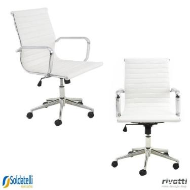 Imagem de Kit 2 Cadeiras Office Sevilha PU Baixa Várias Cores - Rivatti, Branco