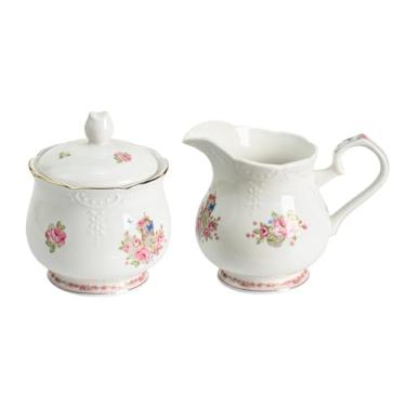 Imagem de 123Arts Conjunto de açúcar e creme de cerâmica, conjunto de servir café, jarra de creme, açucareiro