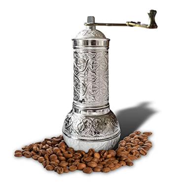 Imagem de Moedor de café manual, moedor de café e pimenta de estilo turco recarregável, moedor de café manual com alça dobrável (cor prata)