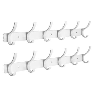 Imagem de ZGELIN Cabideiro montado na parede, 6 ganchos para pendurar casacos, gancho duplo de metal resistente, cabide de cabide com ganchos, suporte de parede para chapéu, toalha e roupões (pacote com 2