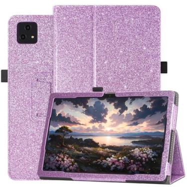 Imagem de JKhandy Capa para tablet T-Mobile Revvl Tab 5G – Capa Folio de couro PU com suporte para lápis, roxo glitter