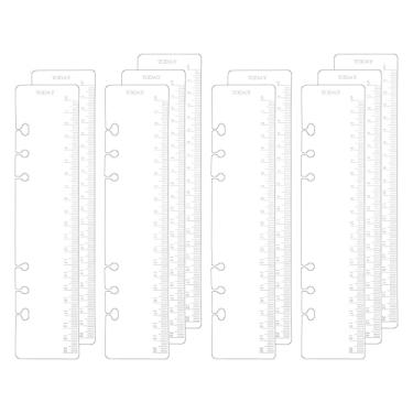 Imagem de 10 réguas para fichário A5, estampagem a quente, escala de 20 cm, 6 furos, prata, PP, marcador de página, régua para folhas soltas, 6 anéis, acessórios para caderno, planejador, divisor de marcador,