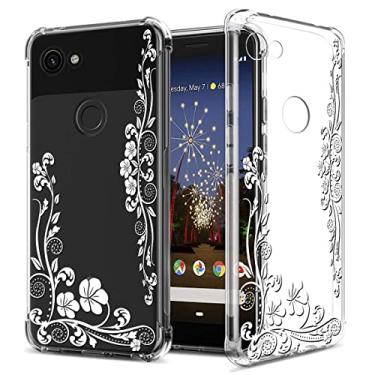Imagem de GREATRULY Capa de telefone floral transparente bonita para Google Pixel 3a XL (2019) para mulheres e meninas, design de flor, transparente, fina, macia, à prova de quedas, TPU amortecedor, capa de