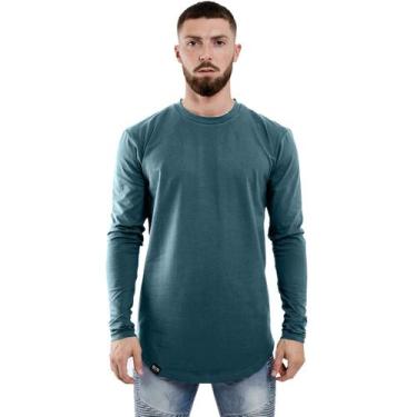 Imagem de Camisa Masculina Manga Longa Longline Swag Oversized Top sem Capuz Con