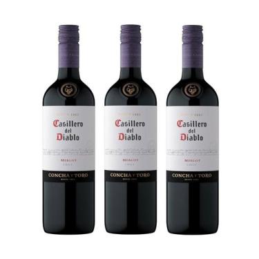 Imagem de Kit Vinho Casillero Del Diablo Merlot Tinto Seco 750ml 3uni - Concha Y