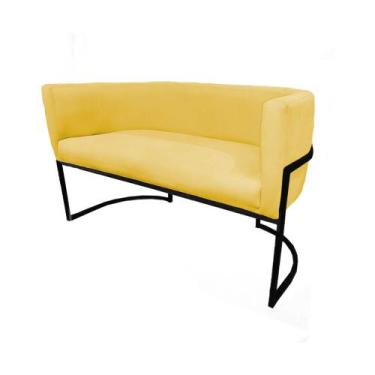 Imagem de Namoradeira Luana Base Metálica Preta Suede Amarelo - Belliv Decor