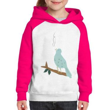 Imagem de Moletom Infantil Passarinho Cantando - Foca na Moda, Branco, Rosa, 8