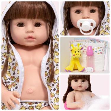 Imagem de Bebe Reborn de Silicone Girafinha Com Roupão Kit Acessórios - Cegonha 