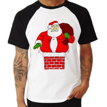 Imagem de Camiseta Raglan Papai Noel Chaminé - Foca na Moda, Branco, Preto, P