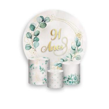 Imagem de Painel De Festa Redondo 1,50x1,50 + Trio De Capas Cilindro - Folhagens