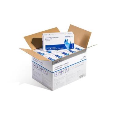 Imagem de Luvas descartáveis antiderrapantes sem pó Arco Gloves cor azul tamanho