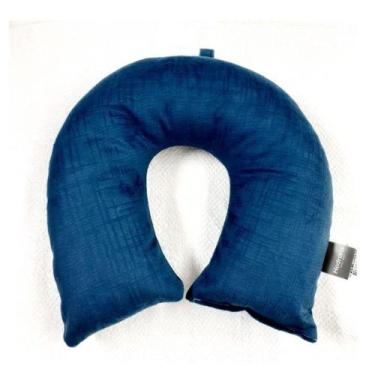 Imagem de Travesseiro de Pescoço em Veludo Azul Hedrons