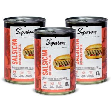 Imagem de kit 3 Salsicha Vegetal Defumada Superbom Lata 300g