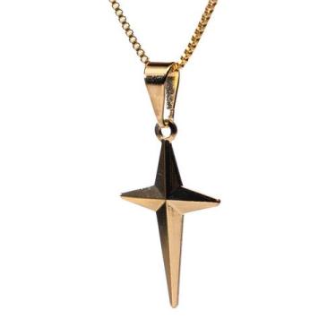 Imagem de Colar Veneziana com pingente de Cruz banhado a ouro 18k - Riveor