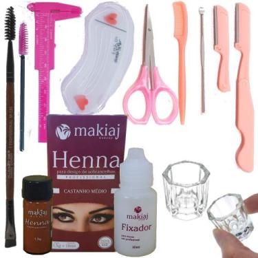 Imagem de Kit Design Sobrancelha Profissional Henna makiaj paquimetro navalha te