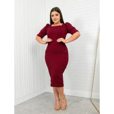 Imagem de Vestido Tubinho Social Elegante com Fenda e Botões - Fashion, Marsala,