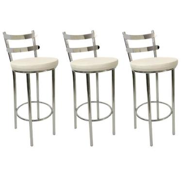 Imagem de Kit 3 Banquetas Rafaela - Redonda Altura 65cm para Bar e Cozinha Croma