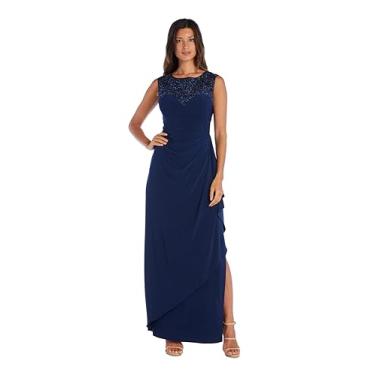 Imagem de R&M Richards Vestido de noite feminino sem mangas com lantejoulas, Azul marino, 46