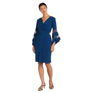 Imagem de R&M Richards Vestido de coquetel envolvente na altura do joelho com mangas de sino e detalhe de strass, Pavão, 46