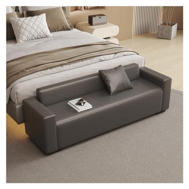 Imagem de Banco de cama para quarto, banco de entrada com assento acolchoado e pernas de madeira maciça para sala de estar, sala de jantar, entrada, quarto, banco colocado no final da cama (cinza escuro,