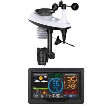 Imagem de ＫＬＫＣＭＳ Estação meteorológica portátil para ambientes internos e externos, temperatura, velocidade e direção do vento, medidor de chuva, sem fio, condições