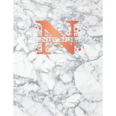 Imagem de Nevaeh: Personalized Dot Grid Bullet Notebook for Women or Girls. Monogram Initial N. White Marble & Rose Gold Cover. 8.5" x 11" 110 Pages Dotted Journal Diary Paper