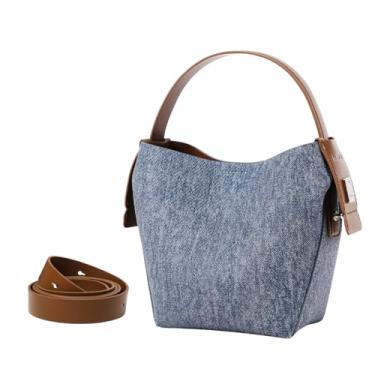 Imagem de Bolsa feminina de couro LA FESTIN – Bolsa tiracolo com alça longa ajustável, bolsa de ombro para uso diário, Azul jeans e marrom, 15 x 9 x 18.5 centimeters