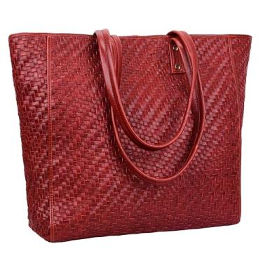 Imagem de ANTONIO VALERIA Alexis Bolsa de ombro feminina com alça superior, Vermelho trançado, Medium