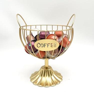 Imagem de Organizador de Cápsulas de café, Suporte de Cápsulas de café de Ferro, Metal de Qualidade Premium e Abertura Ampla, Cesta de Cápsulas de café Douradas para Cozinha, Escritório,