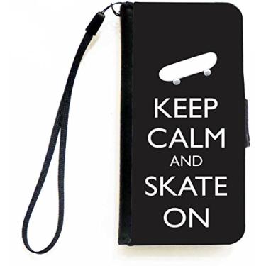 Imagem de Rikki Knight Keep Calm and Skate On - Capa carteira flip de cor preta com aba magnética para Apple iPhone 5c