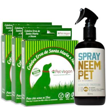 Imagem de Kit Spray Neem Pet 3 Coleira Erva de Santa Maria Cães acima 15kg