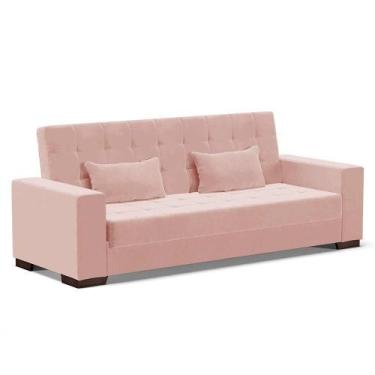 Imagem de Sofá Cama 02 Lugares Veludo Rosê Pés De Madeira - DROSSI