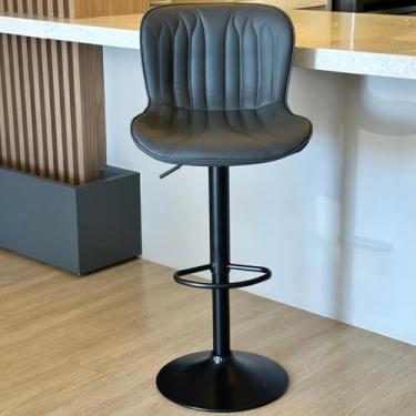 Imagem de Banqueta Alta Para Cozinha Estofada Giratória Encosto Bar P050 prime.office (Cinza Escura)