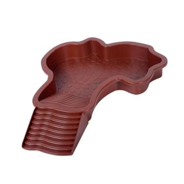 Imagem de Flushbay Tigela de água extra grande para répteis para piscina de répteis com rampa, ornamento de aquário para lagartixa, cobra, tartaruga, dragão barbudo, banho de lagarto (marrom vermelho)