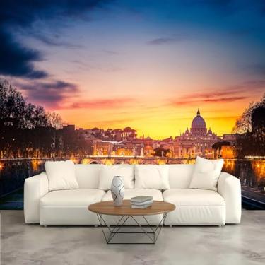 Imagem de Lcythiazole Sunset City Mural Papel de Parede Castelo Ponte Foto Adesivo de Parede Mural Estilo Europeu e Americano Mural para Sala de Estar Quarto Café Tamanho Personalizável