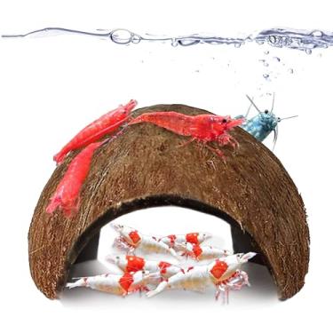 Imagem de SunGrow Caverna de camarão de aquário de coco, acessórios de decoração de aquário pequeno, abrigo confortável e área de reprodução para crustáceos, decoração de aquário de esconderijo de peixes para