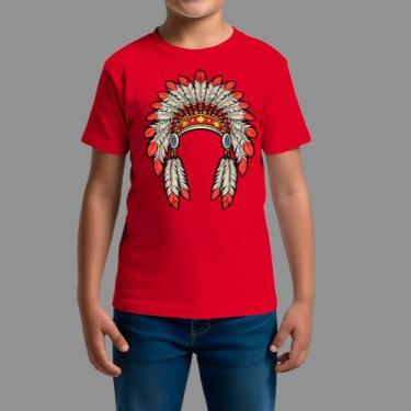 Imagem de Camisetas Infatil Básica Casual Confortável Gola Redonda Cabeça Penas 