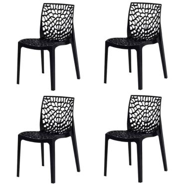 Imagem de Kit 4 Cadeiras Empilhável Inmetro Gruvyer Fratini Polipropileno Preto Capacidade Suporta 182 kg
