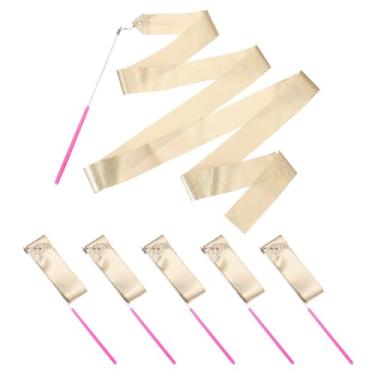 Imagem de PATIKIL Fitas de dança, pacote com 6, flâmulas de dança de ginástica de 78,7 polegadas com varinha antiderrapante para presentes, dança, shows de talentos, bastão girando, dourado