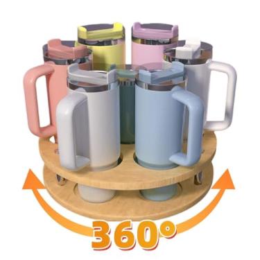 Imagem de BeatusArte Suporte giratório de bambu para copos Stanley – Capacidade para 7 xícaras, serve para copos de 14/20/30/1,134 g – Suporte organizador de copos Stanley ecológico e durável – Acessório para