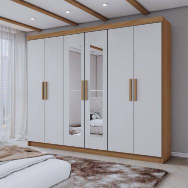Imagem de Guarda-Roupa Casal Aurora 6 Portas 2 Gavetas com Espelho Marrocos/Off White - Panorama Móveis