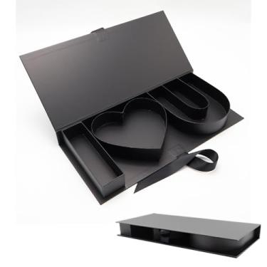 Imagem de Caixa de presente vazia I Love U em forma de carta papelão flor chocolate embalagem com tampa transparente (I Heart U, preto)