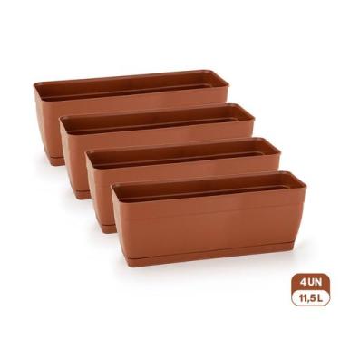 Imagem de Kit 4 Floreiras com Prato Anti-Dengue 11,5L Jardineiras Vasos Plástico