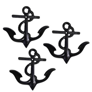 Imagem de AYZCORP Conjunto de 3 ganchos de ferro fundido em forma de âncora para decoração de parede - ganchos em forma de âncora e porta-chaves - cabide de roupas e mochila - ganchos para casaco, decoração de