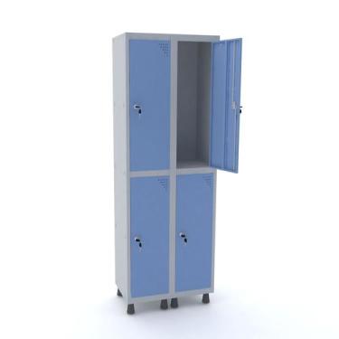Imagem de Roupeiro de aço 2m 04 portas fechadura pandin - cinza/azul dalí