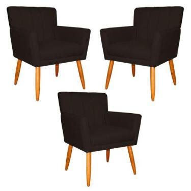 Imagem de Kit 3 Poltronas Decorativa para Sala de Estar Cecília Suede Marrom- Mo