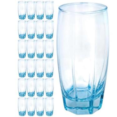 Imagem de Conj. 24 Copos Luxo 370ml Flórida Vidro Azul Grosso Água - Praticasa