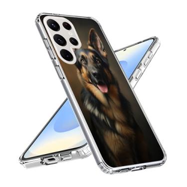 Imagem de Capa compatível com Samsung Galaxy S25 Ultra - Capa transparente com design de cão pastor alemão poderoso e leal à prova de choque para mulheres, meninas, meninos e homens