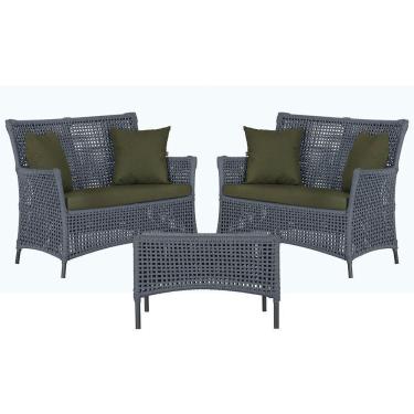 Imagem de 2 Sofás E Mesa Igapó Alumínio Preta Corda Náutica E13 Trama Prata