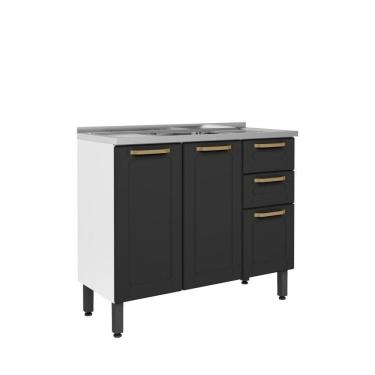 Imagem de Balcão De Aço Com Pia 3 Portas 2 Gavetas Bertolini Grafite